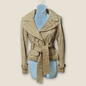 NWT bebe Camel Leather Jacket with Belt ~sz S